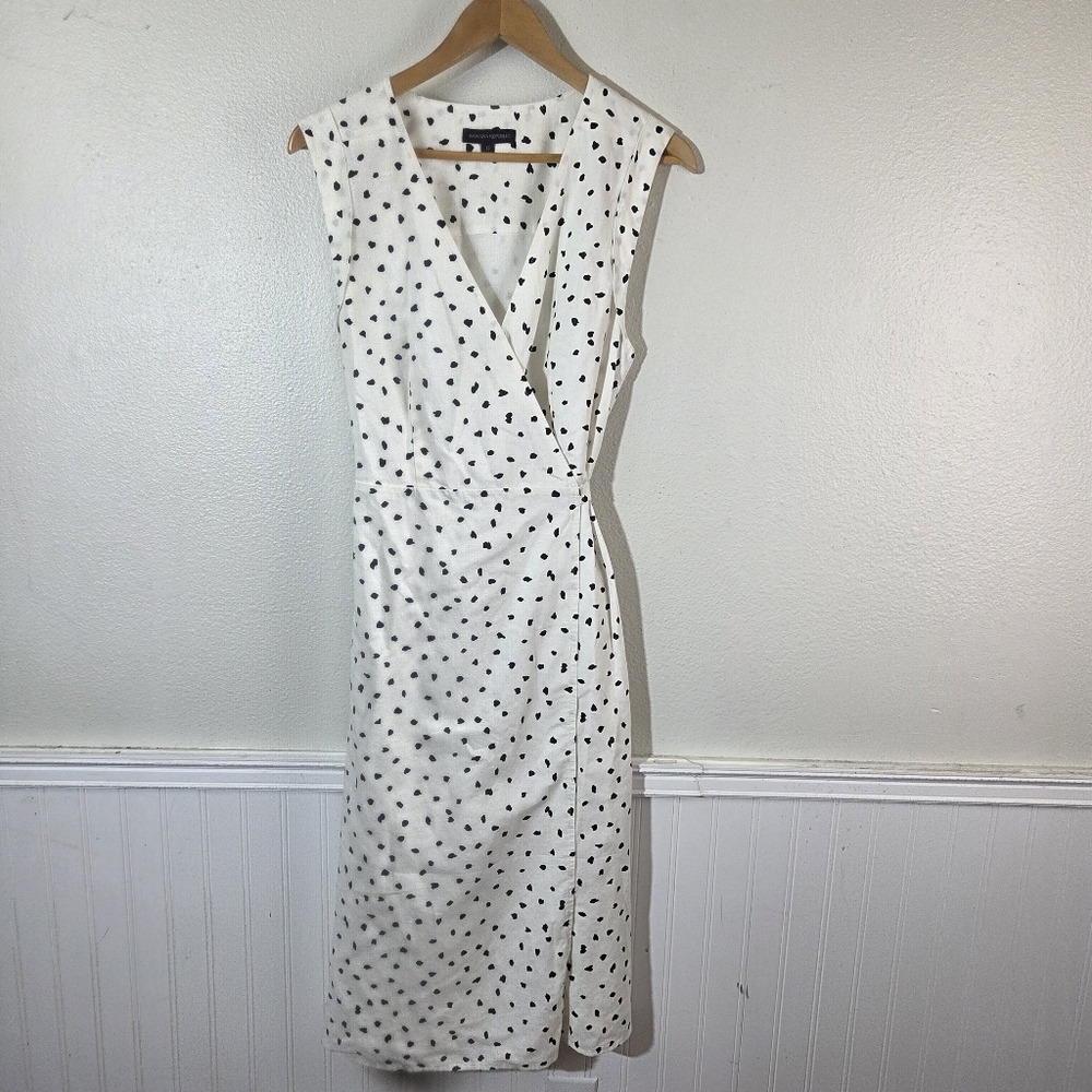 Banana Republic White Midi Wrap Dress with Black Dot Print